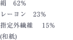 絹　62%、レーヨン　23%、指定外繊維 　15%　(和紙)